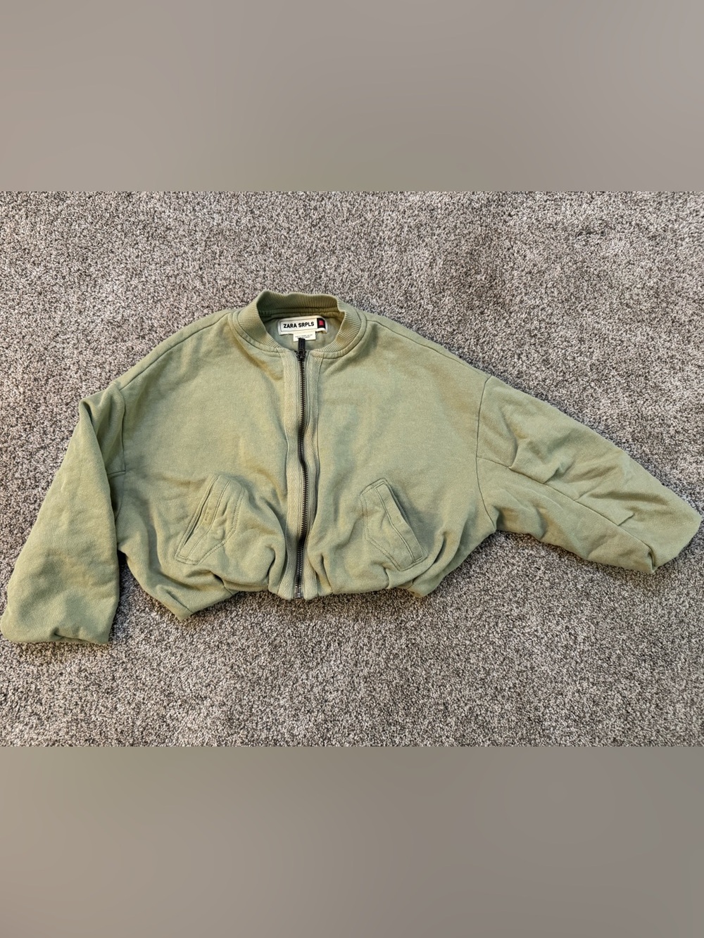 ZARA SRPLS Kids Olive Green Zip-Up Cropped Bomber Jacket Size 8-9